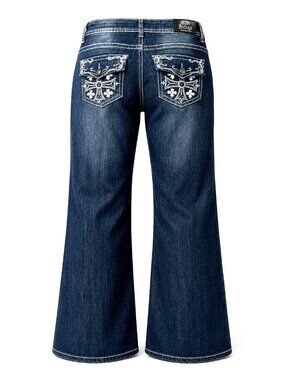 Love Indigo Premium 16P Blue Denim Bootcut Jeans Embellished Pockets Casual Y2K